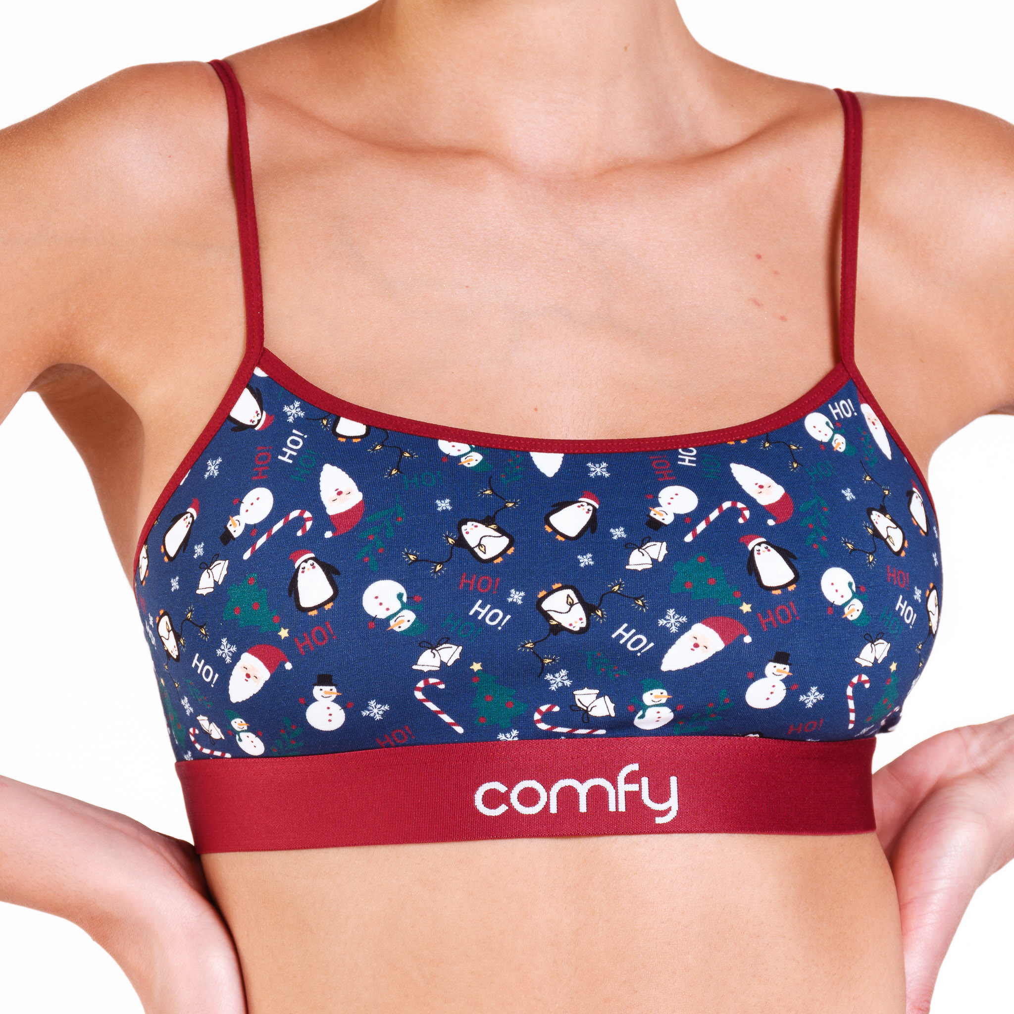Comfy Womens Cotton Christmas Crop Bra Front Comfy Womens Cotton Christmas Crop Bra Front