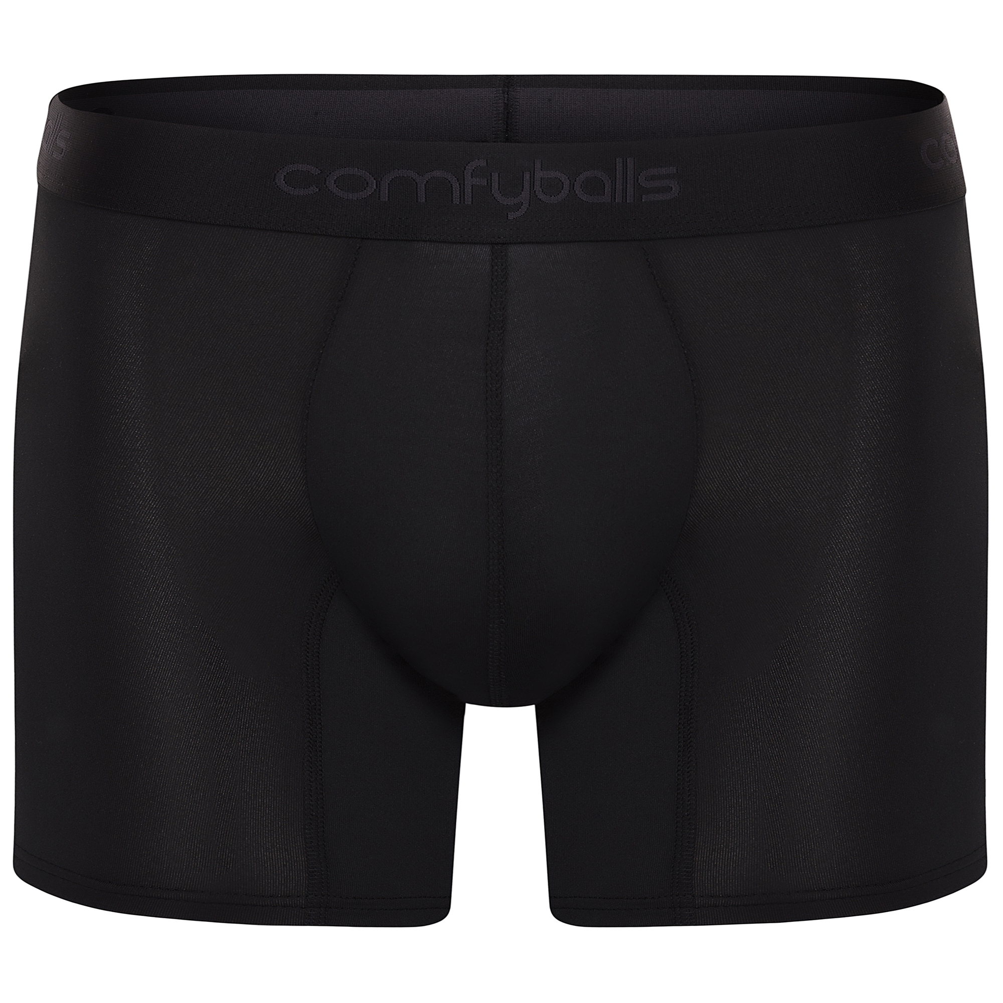 Comfyballs Performance Long Pitch Black Boxer Front Comfyballs Performance Long Pitch Black Boxer Front